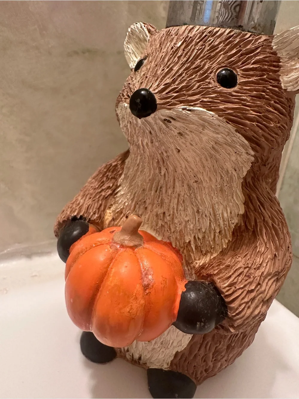Woodland Squirrel W Pumpkin Hand Soap Pump Lotion Dispenser Fall Holiday Bath